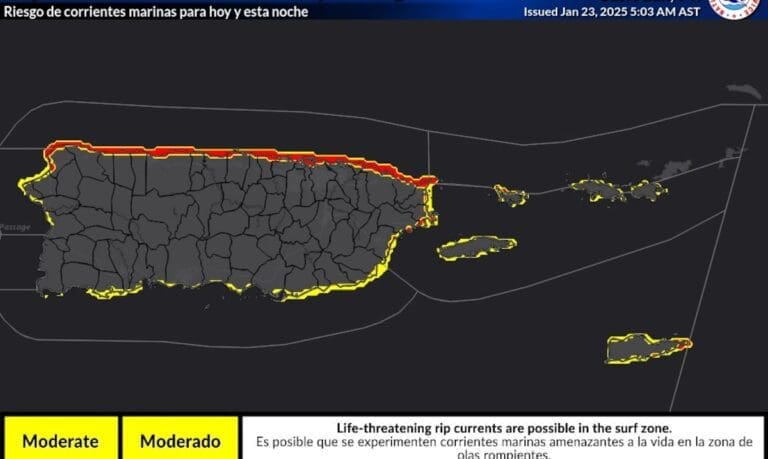 Riesgo Alto de Corrientes Marinas en las Playas del Norte de Puerto Rico