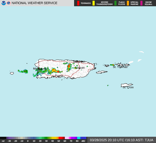 Advertencia del SNM: Lluvias intensas provocan riesgo de inundaciones en municipios del suroeste y centro de Puerto Rico