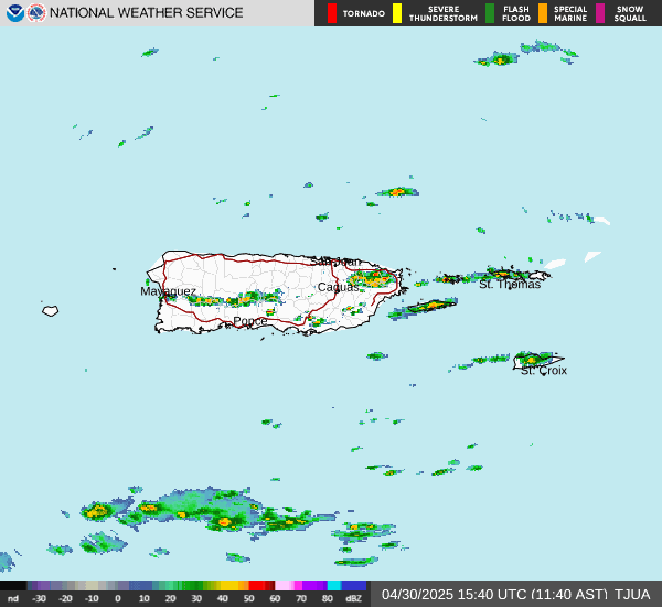 Advertencias de inundaciones emitidas para el este de Puerto Rico