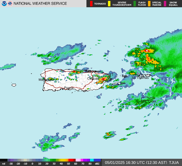 Alerta de inundaciones en el norte y este de Puerto Rico por intensas lluvias
