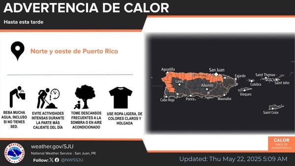 Persisten las altas temperaturas y posibilidad de tronadas en el oeste y norte de Puerto Rico