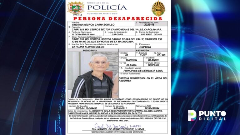 Activan Alerta Silver por octogenario desaparecido en Carolina