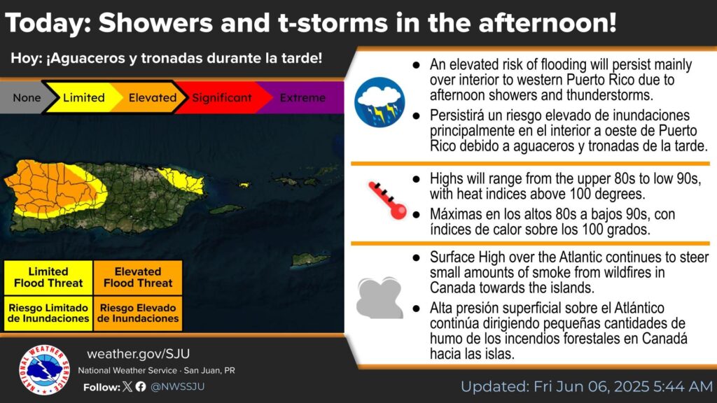 Persisten condiciones inestables: riesgo de inundaciones y calor extremo en el interior oeste de Puerto Rico
