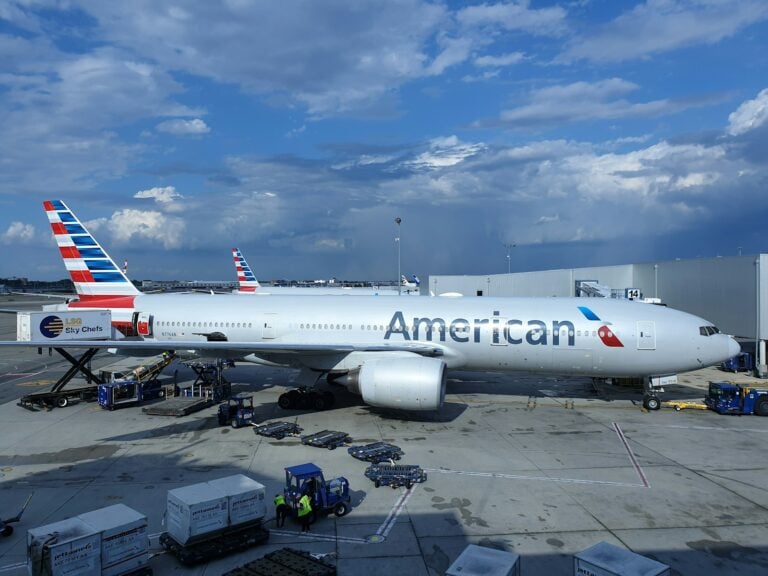American airliner on airfield during day